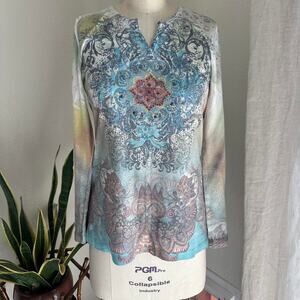 Kiara Women’s Large Top Multicolor Long Sleeve Blouse Vintage Y2k Grunge